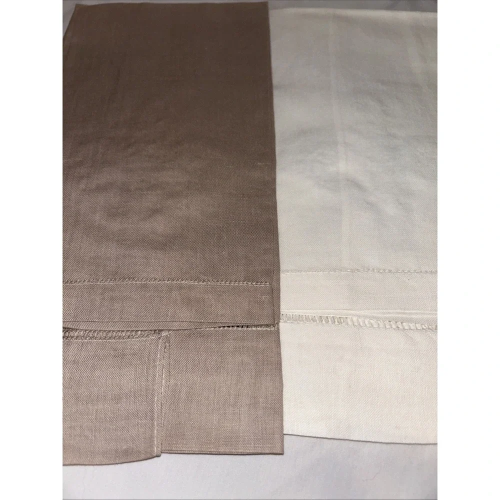 Vintage Linen‎ Powder Guest Towels White W/Brown  Embroidery Fleur de Lis Set 4